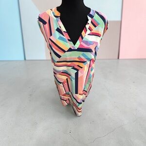 Tori Richard Discoteca Alexia Colorful Silk Sleeveless Shift